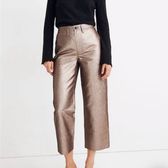 Madewell Pants - Madewell Metallic Slim Emmett Wide-Leg Crop Pants in Metallic Sand | 27